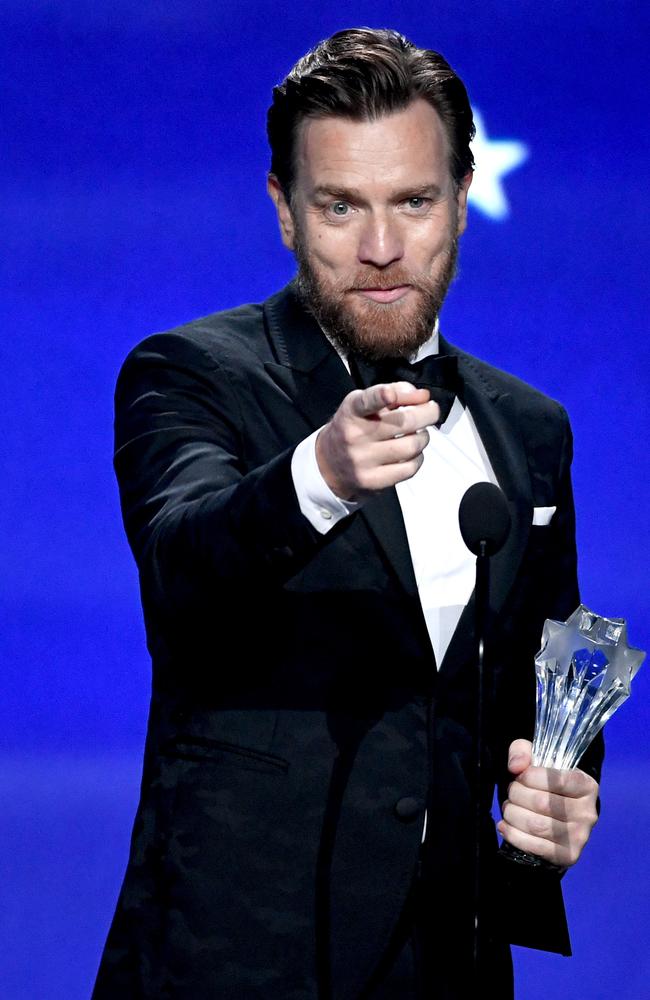 Ewan McGregor accepts Best Actor in a Movie/Limited Series for ‘Fargo’ onstage during The 23rd Annual Critics’ Choice Awards at Barker Hangar on January 11, 2018 in Santa Monica, California. Picture: Getty