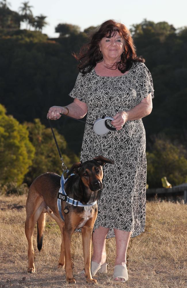 Colleen James from Tugun with rescue dog Echo who saved her son from 5ft brown snake. Picture Glenn Hampson