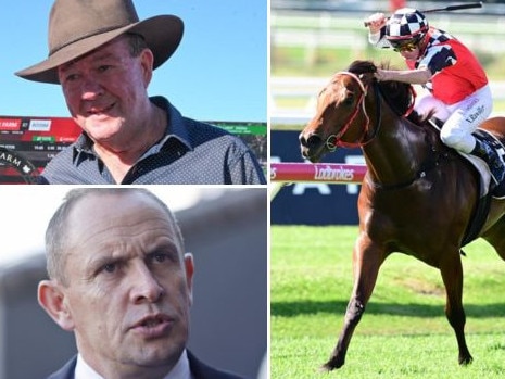 The Inflictor trained by Craig Cousins (top left), and trainer Chris Waller.