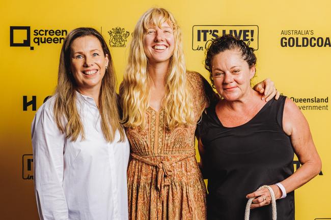 Miranda Porter and Anysha Rankin and Riki Byrne at the Portable Door screening, HOTA. Picture: Supplied.