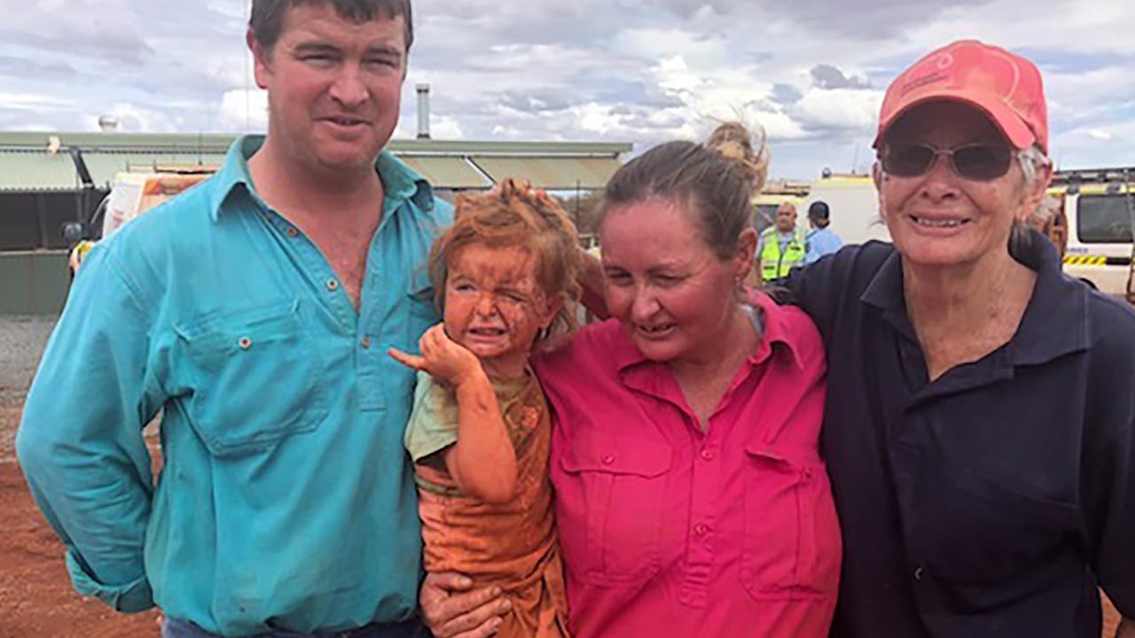 A supplied image obtained on Thursday, January 16, 2020, shows Matilda, 3, who was found safe and well after going missing from her home in flood-affected conditions on Noreena Downs Homestead, 70km from Nullagine in West Australia's Pilbara region. Accompanied by her pet Jack Russell dog, Matilda was missing for almost 24 hours before being spotted by a helicopter near the homestead on Thursday afternoon. (AAP Image/Supplied by Western Australia Police Force) NO ARCHIVING, EDITORIAL USE ONLY