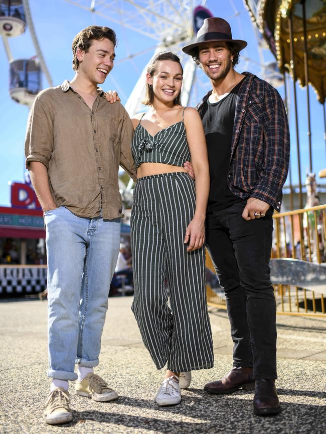 Home And Away actors at the show. Lukas Radovich, Courtney Miller, Orpheus Pledger. Picture's Darren Leigh Roberts