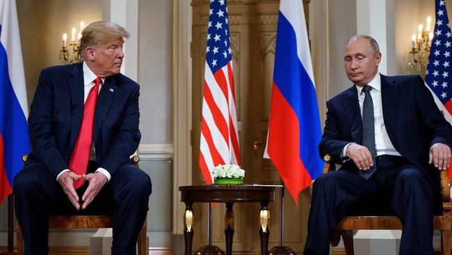 Vladimir Putin with Donald Trump in Helsinki, 2018. Picture: AFP.