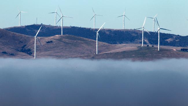 Wind turbines at the Capital 2 wind farm outside Bungendore, north of Canberra.