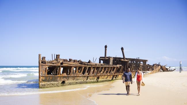 The historic shipwreck on the beach at Fraser Island.