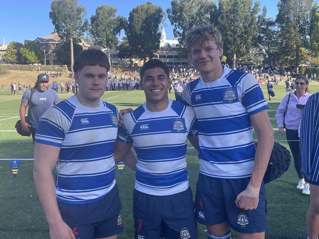 Nudgee players Oliver Barrett, Noah Rauluni and Ed Kasprowicz.