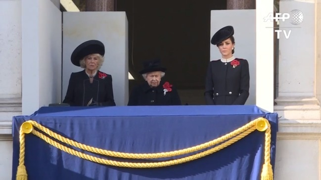 Queen Elizabeth II leads Britain's national service of remembrance at the Cenotaph in London.