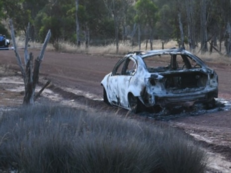 A man's body was found inside a burnt-out car at Springs, north of Boddington, in Western Australia earlier this month. Picture: Western Australia Police Force