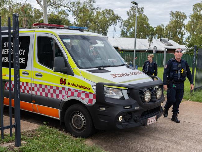 Police at the incident in Palmerston with emergency service presence on Victoria Drive. Picture: Pema Tamang Pakhrin