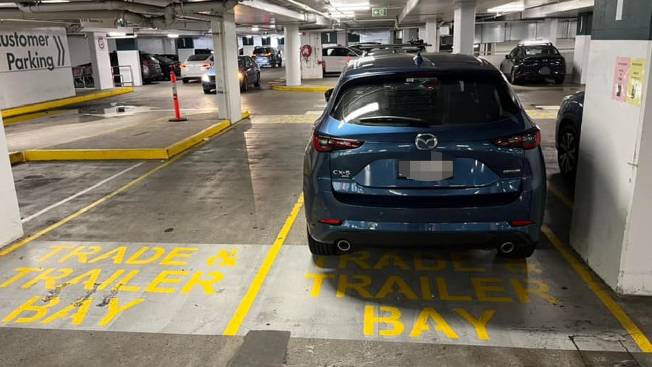 The driver had parked their Mazda hatch in a ‘Trades &amp; Trailer Bay’ at a Sydney Bunnings store. Picture: Facebook/ManlyLiving