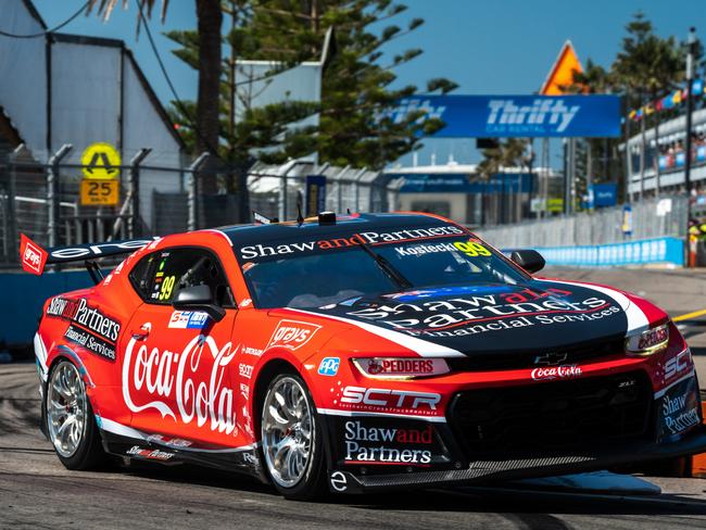 NEWCASTLE, AUSTRALIA - MARCH 10: (EDITORS NOTE: A polarizing filter was used for this image.) Brodie Kostecki drives the #99 Coca-Cola Racing by Erebus Ford Mustang during the practice 3, part of the 2023 Supercars Championship Series at  on March 10, 2023 in Newcastle, Australia. (Photo by Daniel Kalisz/Getty Images)