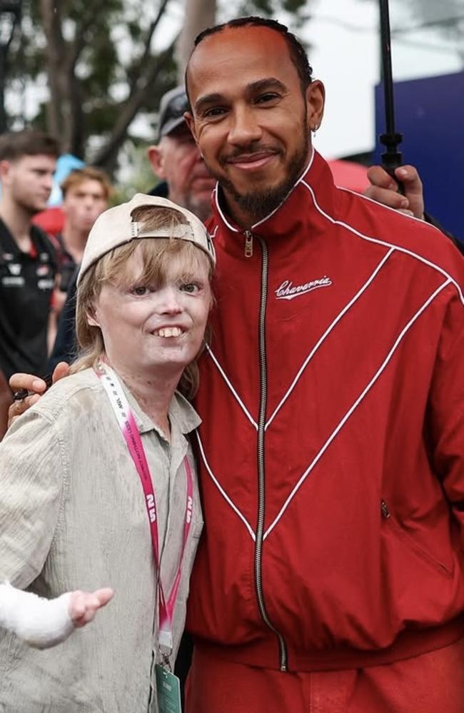 Harrison Pennicott with Lewis Hamilton at the 2025 Australian Formula 1 Grand Prix. Picture: Supplied