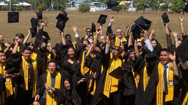 Students celebrate their graduation at International College of Advanced Education May 2023