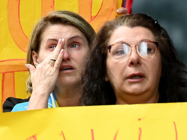 SYDNEY, AUSTRALIA - NewsWire Photos February 25, 2022: Ukrainian community demonstrate in SydneyÃs CBD calling for the withdrawal of Russian troops in Ukraine. Picture: NCA NewsWire / Jeremy Piper