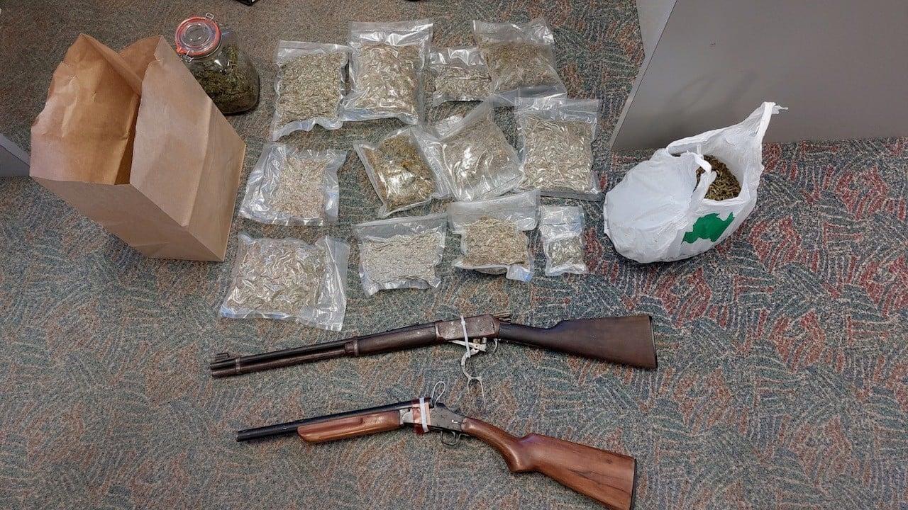 Firearms and marijuana allegedly located. Picture: QPS