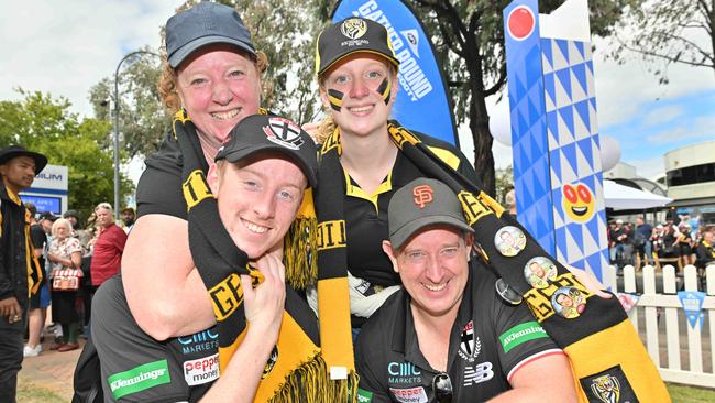 Janine and Ross Moll with their kids Jordan 19 and Tayla 15 from Melbourne at the Richmond v St Kilda match at Norwood oval for Gather Round. Picture: Brenton Edwards.