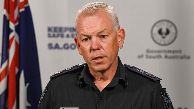 South Australian Police Commissioner Grant Stevens speaks at a press conference in Adelaide. Picture: AFP.