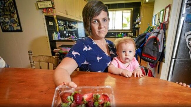 Angela Stevenson was cutting up strawberries for daughter Koby-Rose when she discovered a needle. Picture: Matt Taylor