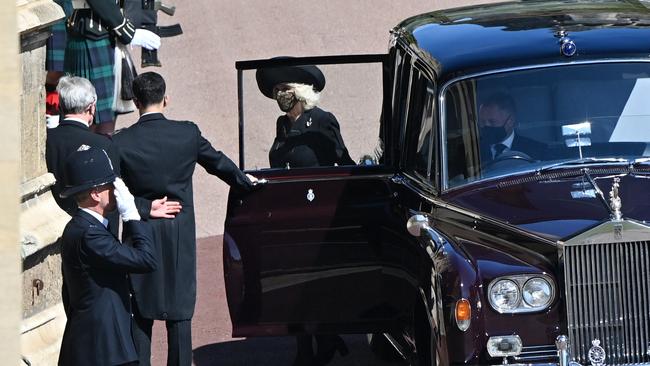 Camilla, Duchess of Cornwall arrives for the funeral. Picture: Getty Images.