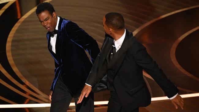 Will Smith slaps US actor Chris Rock onstage during the 94th Oscars at the Dolby Theatre in Hollywood.