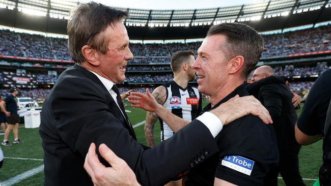 Jeff Browne and Craig McRae on AFL grand final day. Picture: Getty Images