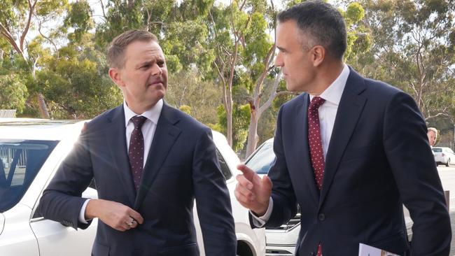 ADELAIDE, AUSTRALIA - NewsWire Photos June 5, 2025: BUDGET SA -South Australia Treasurer Stephen Mullighan (L) and Premier Peter Malinauskas arriving for Budget lockup, ready  to hand down the state budget.  Picture: NewsWire / Dean Martin