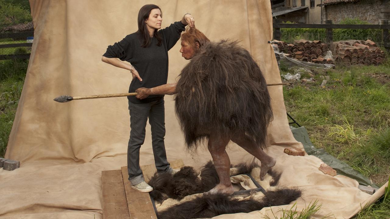 A Neanderthal woman and her spear, re-created by Dutch artists Andrie and Alfons Kennis. Picture: Joe McNally/Getty Images