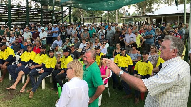 The crowd gathered in support of Widgee Engineering at a community meeting involving then members of the Gympie Regional Council.