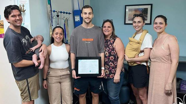 Todd McManus with his family and Courtney following his final session of chemo.