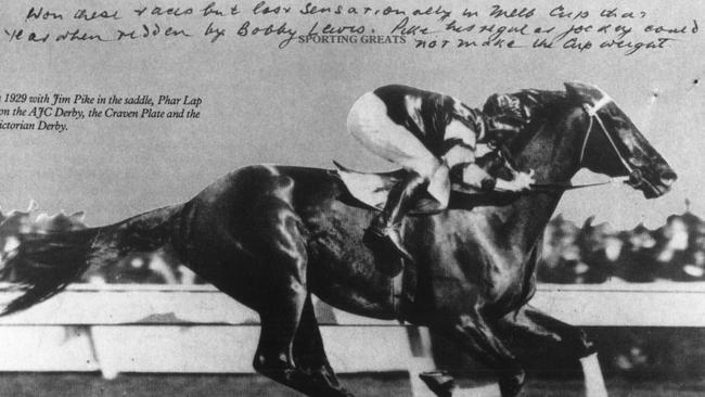 "In 1929 with Jim Pike in the saddle, Phar Lap won the AJC Derby, the Craven Plate and Victorian Derby."