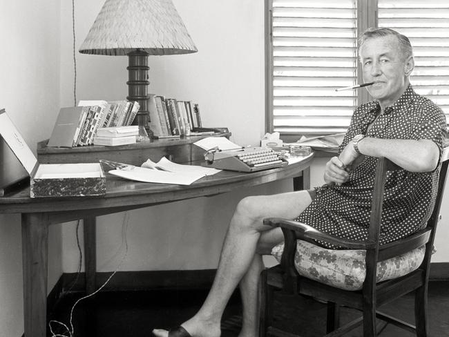 Ian Fleming at his corner desk at Goldeneye, Jamaica