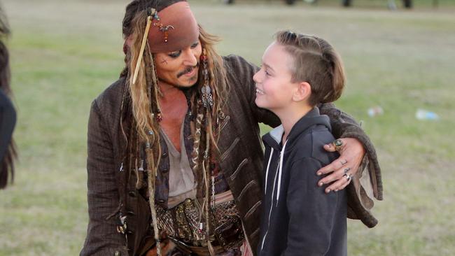 Pirates meet and greet with Johnny Depp.Jack Sparrow and Harrison Andrew.Pic by Richard Gosling