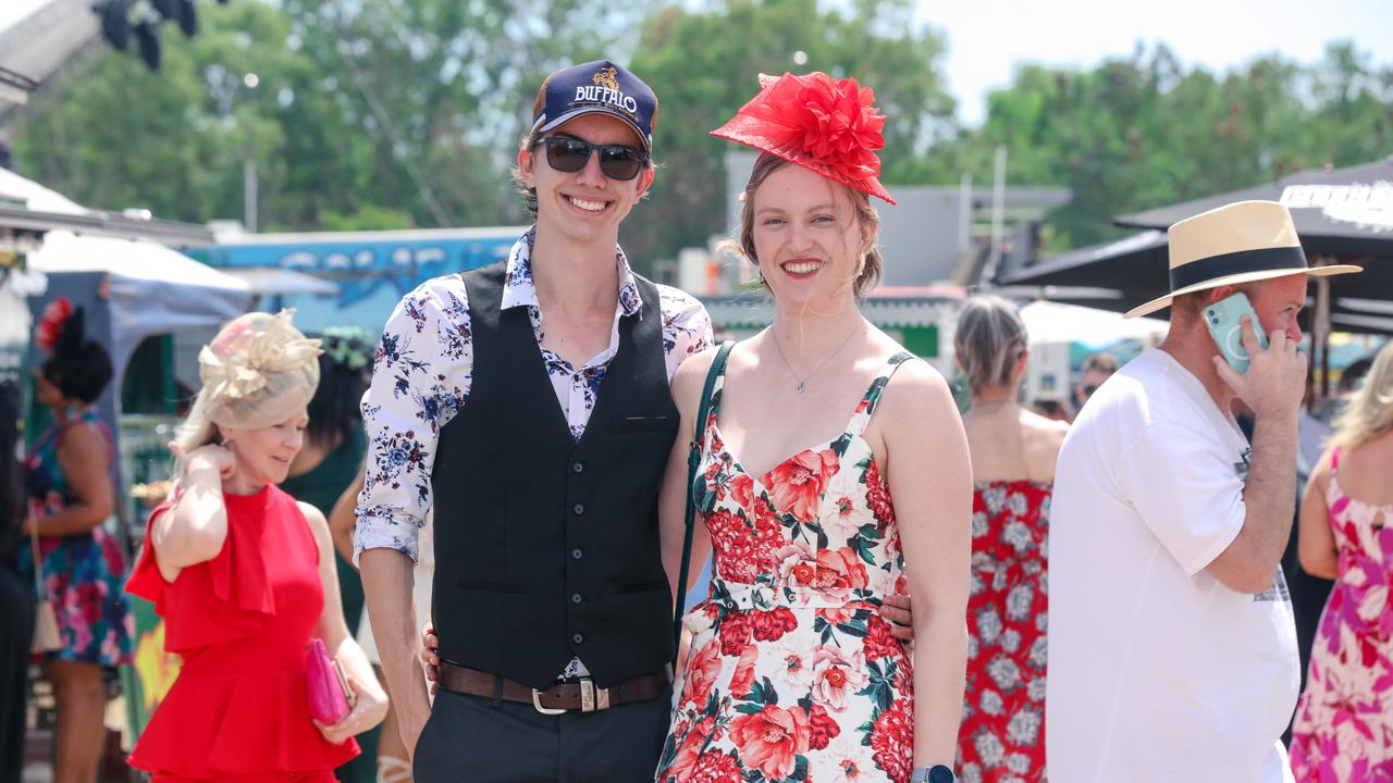 Having a ball at The Great Northern Darwin Cup at Fannie Bay Turf Club Lochie Burgdorfand Heather MacKenzie. Picture: Glenn Campbell