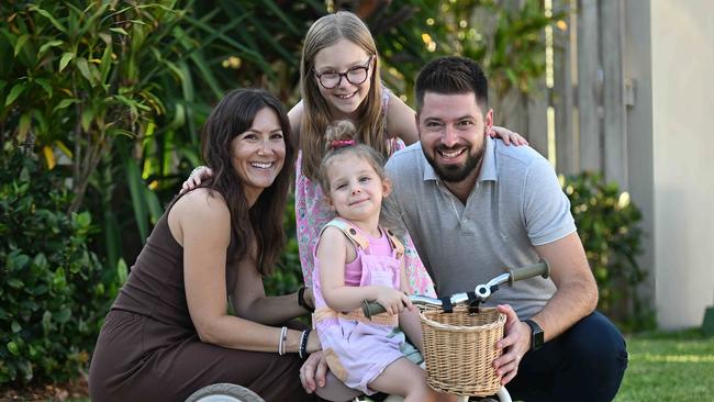 Daniel Diamantopoulos , with wife Kyleigh and daughters Iylah 9 and Harriet 3, have moved from Melbourne and are currently renting in Cleveland, Brisbane. Picture: Lyndon Mechielsen/Courier Mail