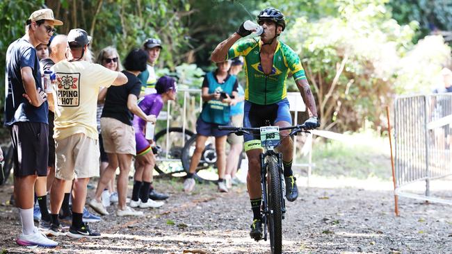 Brazil's Carlos Henrique Barbosa competes in the Male 60 to 64 years cross country class of the UCI Masters Mountain Bike World Championships, held at Smithfield Mountain Bike Park . Picture: Brendan Radke