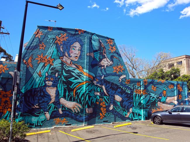 Newtown’s Lennox St carpark terrace house mural, called “The Promise”. Picture: Nick Eagar