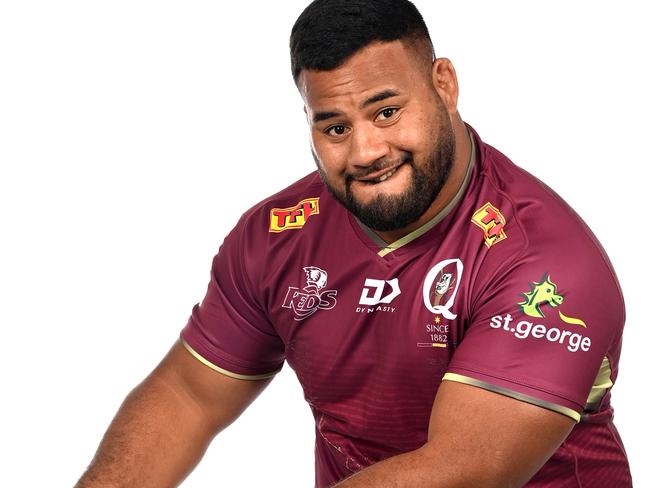 BRISBANE, AUSTRALIA - JANUARY 27: Taniela Tupou poses during the Queensland Reds Super Rugby 2022 headshots session at Suncorp Stadium on January 27, 2022 in Brisbane, Australia. (Photo by Bradley Kanaris/Getty Images for Rugby Australia)