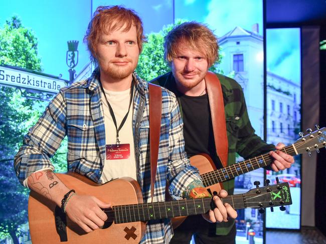 Nico Eckl (r), an Ed Sheeran Double, at the launch of a wax figure of the singer at Madame Tussaud’s Berlin. Picture: Jens Kalaene/dpa