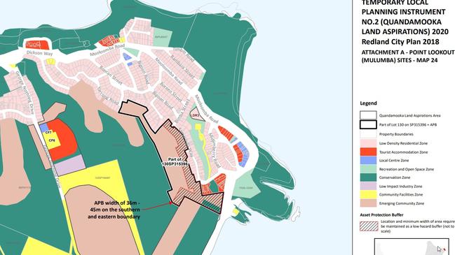 A map showing the land uses at Point Lookout including a community hub and tourist accommodation.