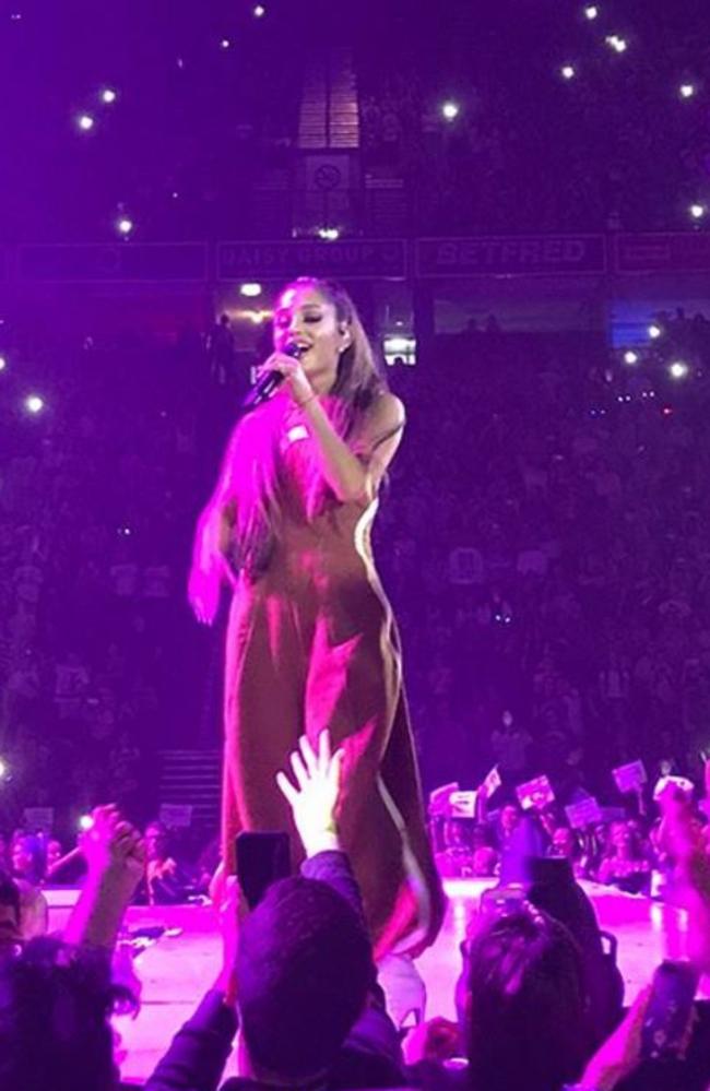 Ariana Grande performing before the Manchester attack. Picture: @alanandrews_1/Instagram https://www.instagram.com/p/BUabLZoFbxo/?taken-by=alanandrews_1