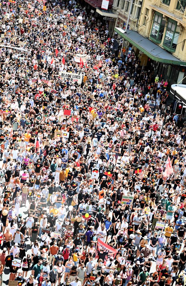 Tens of thousands of people gathered for Invasion Day protests in Sydney. Picture: NCA NewsWire / Jeremy Piper