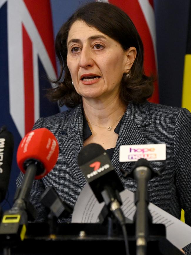 Gladys Berejiklian makes the big announcement. Picture: Pool/Getty Images