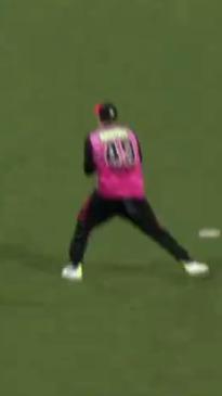 Aaron Finch launches the ball... but Steve Smith has his number