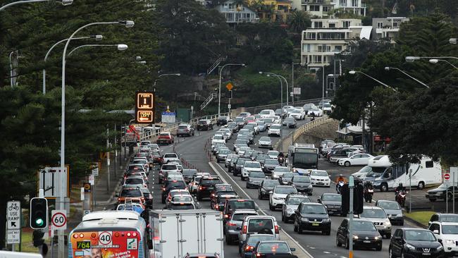 Traffic congestion on the Spit Bridge during the morning peak. Picture: Braden Fastier