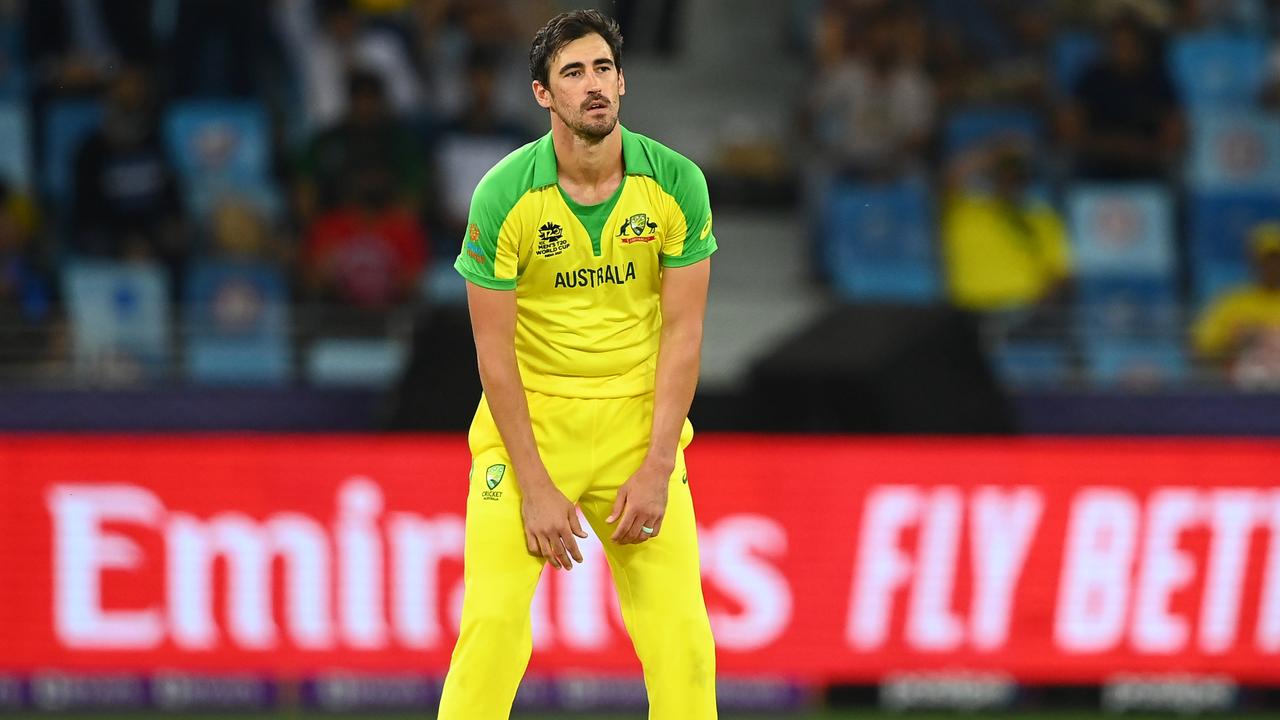 Starc is filthy at the Hazlewood drop. Picture: Getty Images