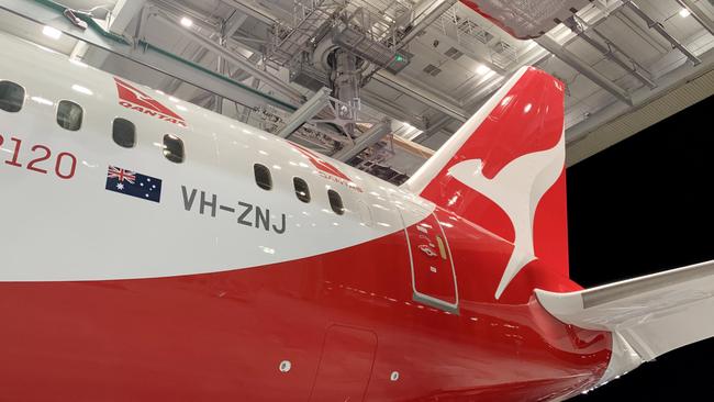 Qantas has unveiled its newest Boeing 787-9 featuring a special livery to mark the airline's 100th birthday next year. Picture: Supplied.