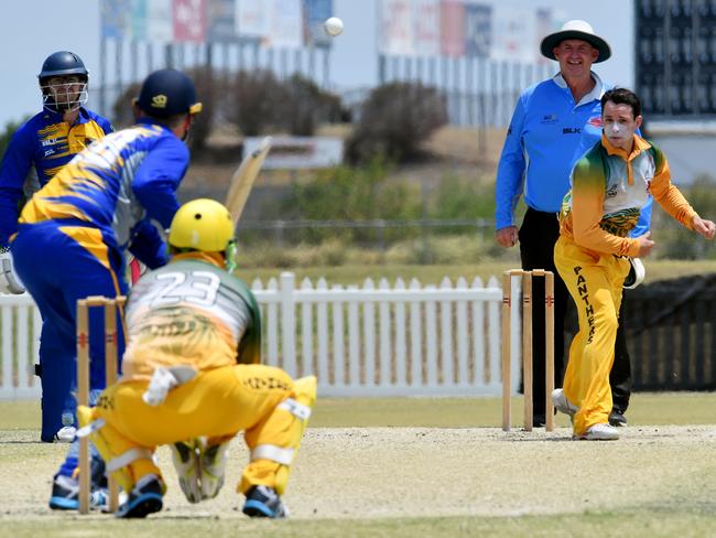 Pioneer Valleys Lochi Whitehead bowling to Souths Shane Stewart. Picture: Tony Martin