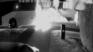 CCTV of man running away after a party bus was set alight on Streeton Drive, Metford, about 3.40am on August 22, 2022. Picture: NSW Police