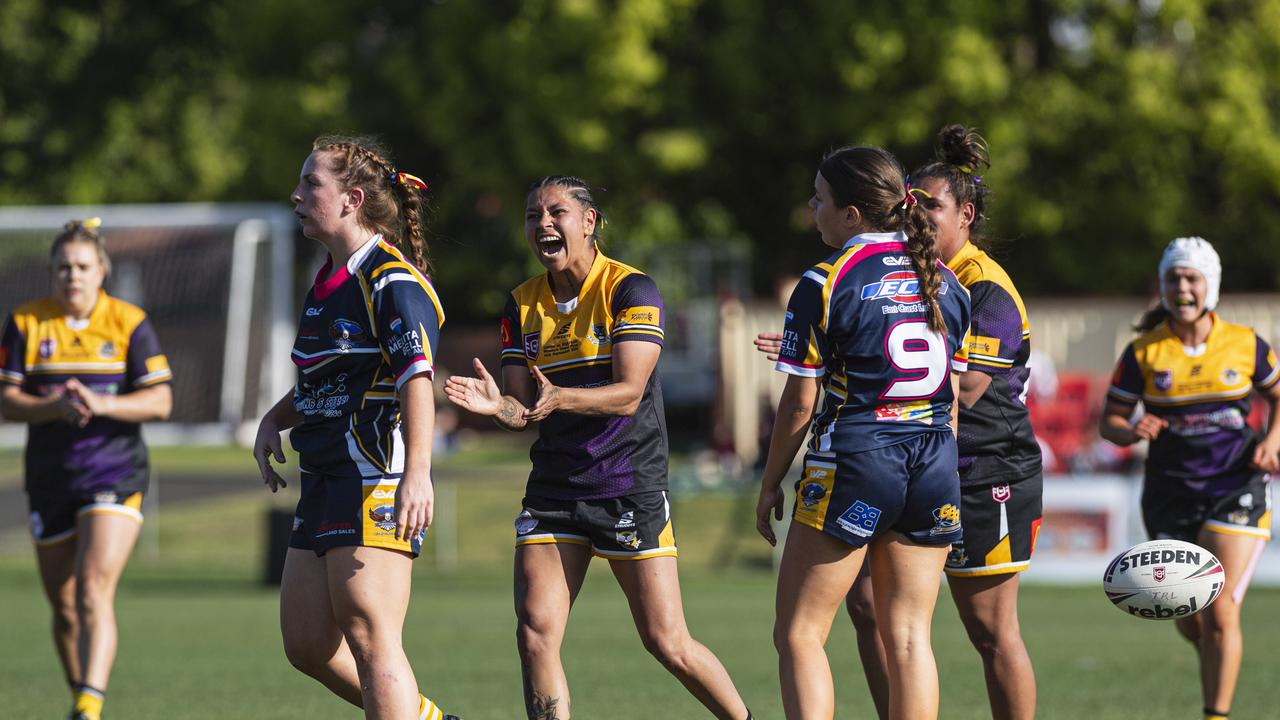 Courtney Robinson of Gatton reacts in the game against Highfields in TRL Women grand final rugby league at Toowoomba Sports Ground, Saturday, September 14, 2024. Picture: Kevin Farmer