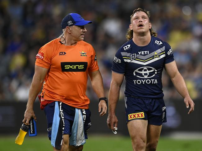 Reuben Cotter’s night finished early due to concussion . Picture: Ian Hitchcock/Getty Images